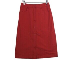 The Korner Womens Rio Cotton Button Front Denim A-Line Skirt Red Size 4 NWT